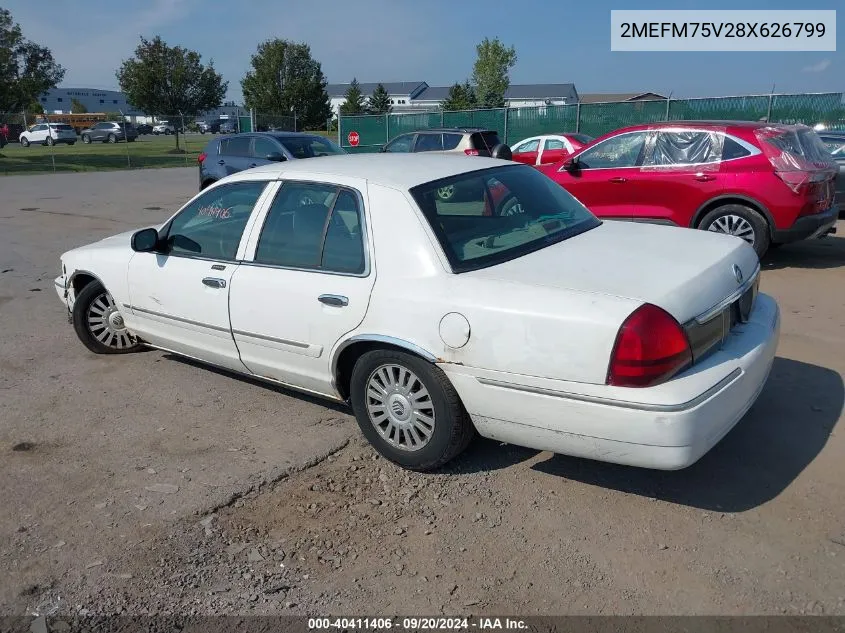 2008 Mercury Grand Marquis Ls VIN: 2MEFM75V28X626799 Lot: 40411406