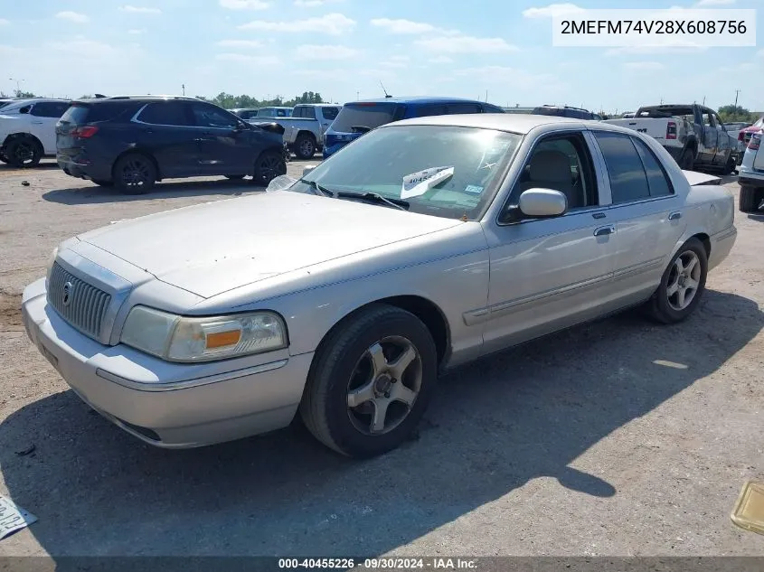 2008 Mercury Grand Marquis Gs VIN: 2MEFM74V28X608756 Lot: 40455226