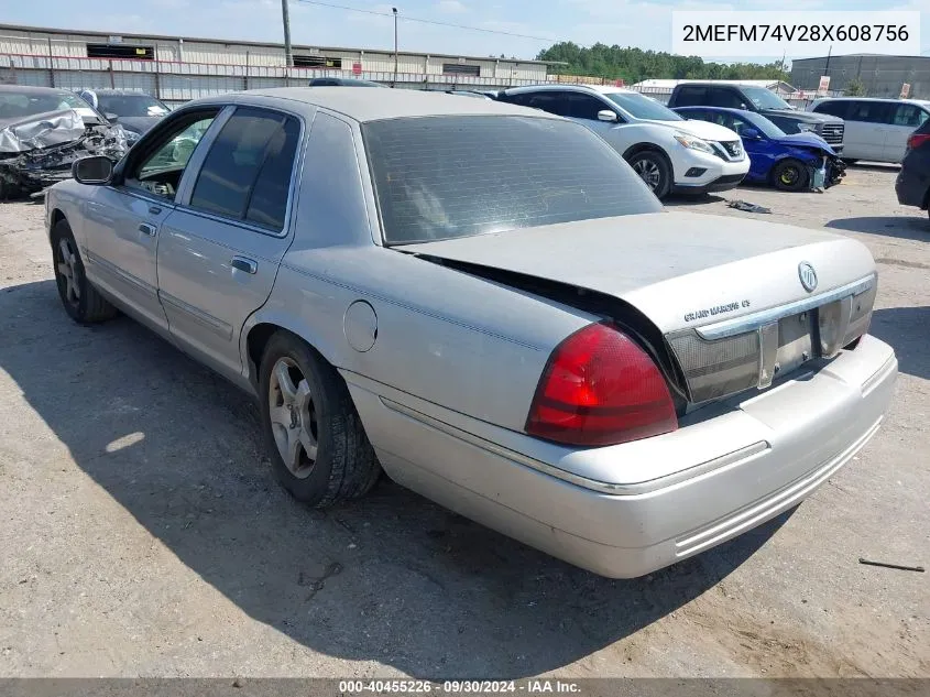 2008 Mercury Grand Marquis Gs VIN: 2MEFM74V28X608756 Lot: 40455226