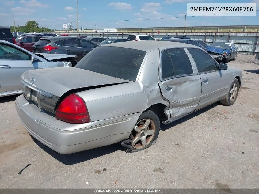 2008 Mercury Grand Marquis Gs VIN: 2MEFM74V28X608756 Lot: 40455226