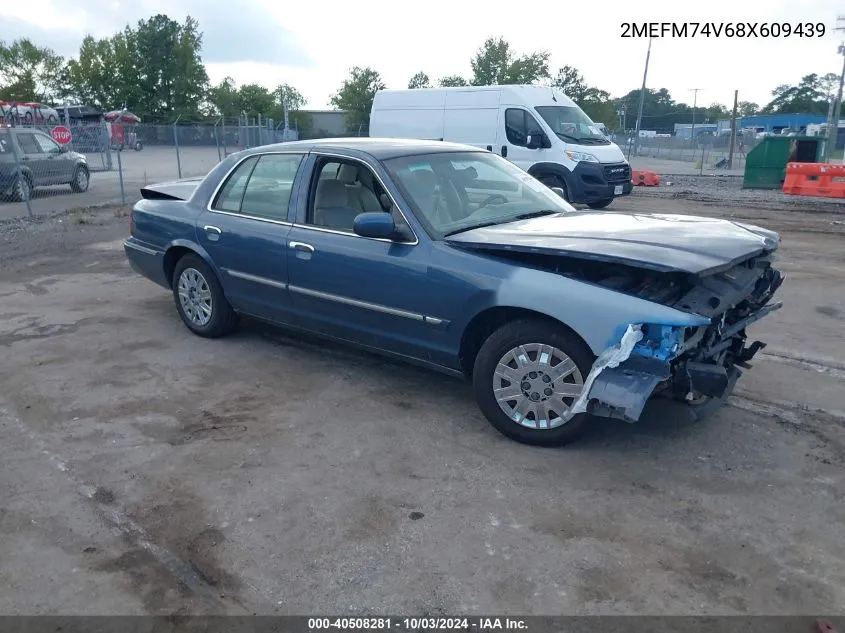 2008 Mercury Grand Marquis Gs VIN: 2MEFM74V68X609439 Lot: 40508281