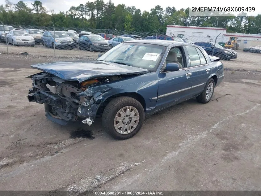 2008 Mercury Grand Marquis Gs VIN: 2MEFM74V68X609439 Lot: 40508281