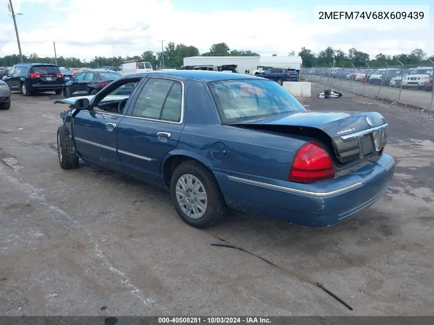 2008 Mercury Grand Marquis Gs VIN: 2MEFM74V68X609439 Lot: 40508281