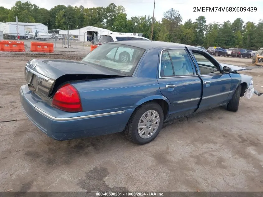 2008 Mercury Grand Marquis Gs VIN: 2MEFM74V68X609439 Lot: 40508281