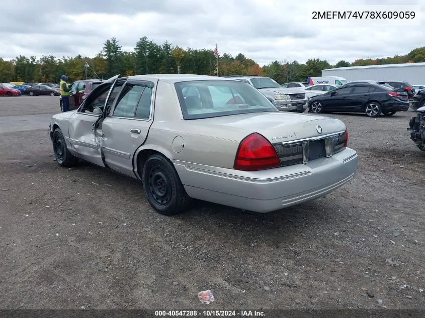 2008 Mercury Grand Marquis Gs VIN: 2MEFM74V78X609059 Lot: 40547288