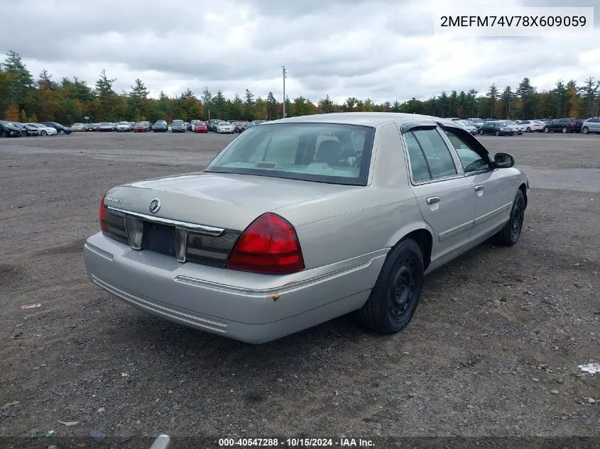 2008 Mercury Grand Marquis Gs VIN: 2MEFM74V78X609059 Lot: 40547288