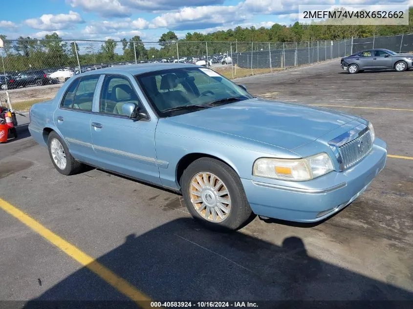 2008 Mercury Grand Marquis Gs VIN: 2MEFM74V48X652662 Lot: 40583924