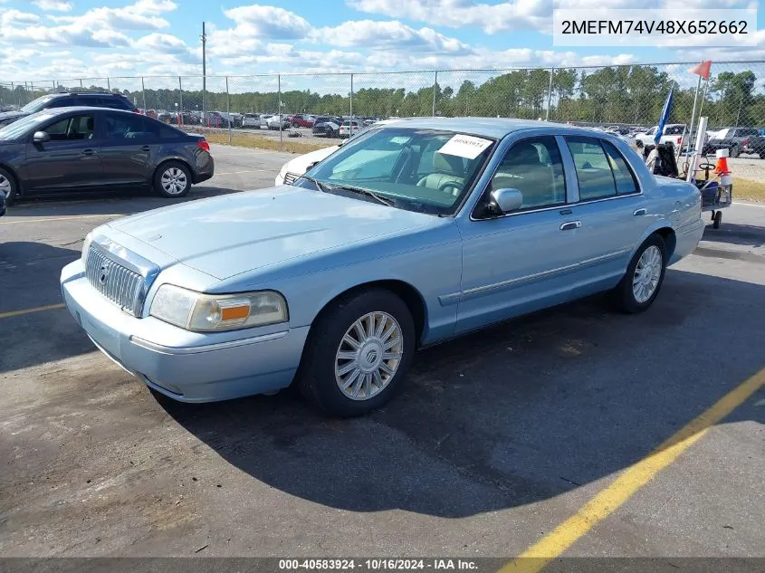 2008 Mercury Grand Marquis Gs VIN: 2MEFM74V48X652662 Lot: 40583924