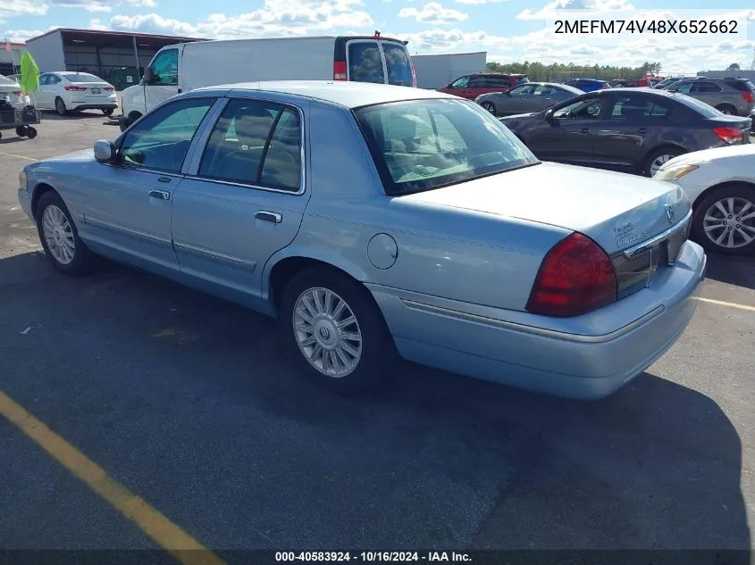 2008 Mercury Grand Marquis Gs VIN: 2MEFM74V48X652662 Lot: 40583924