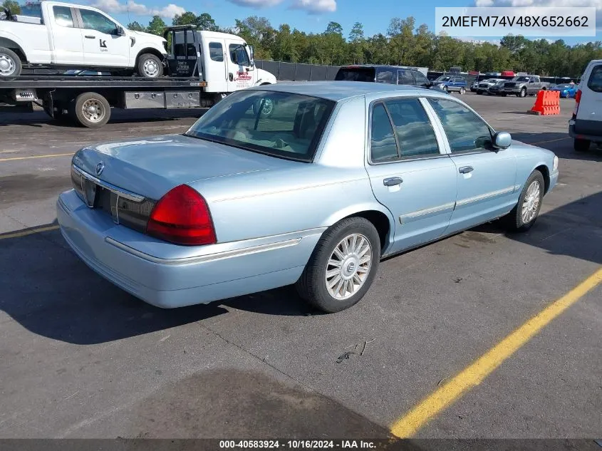 2008 Mercury Grand Marquis Gs VIN: 2MEFM74V48X652662 Lot: 40583924