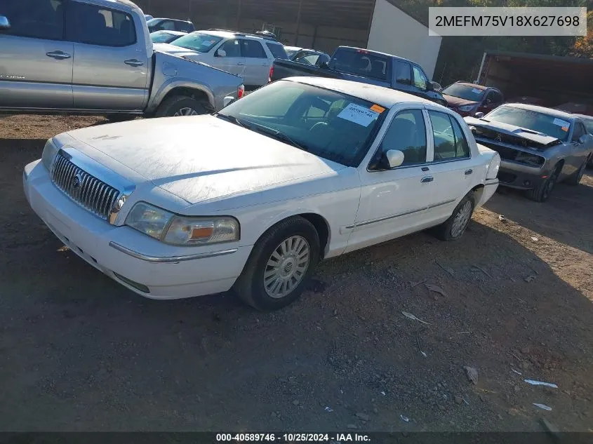 2008 Mercury Grand Marquis Ls VIN: 2MEFM75V18X627698 Lot: 40589746