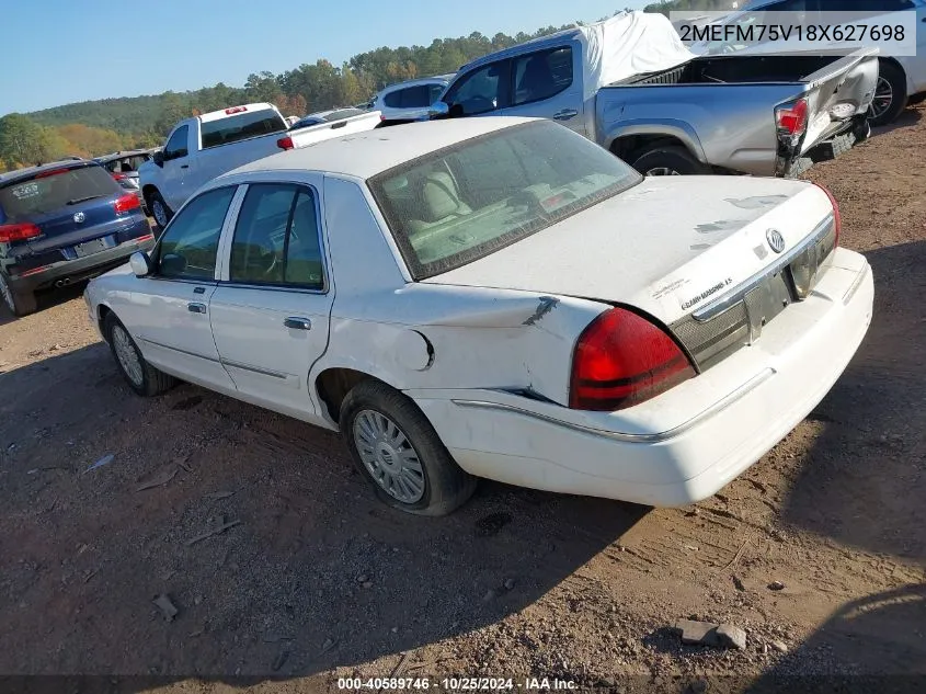 2008 Mercury Grand Marquis Ls VIN: 2MEFM75V18X627698 Lot: 40589746