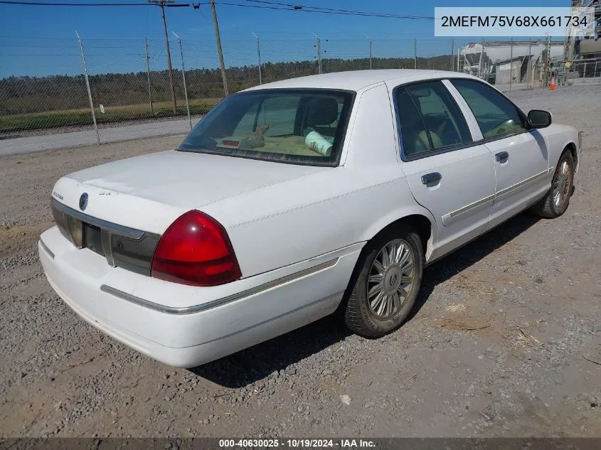 2008 Mercury Grand Marquis Ls VIN: 2MEFM75V68X661734 Lot: 40630025