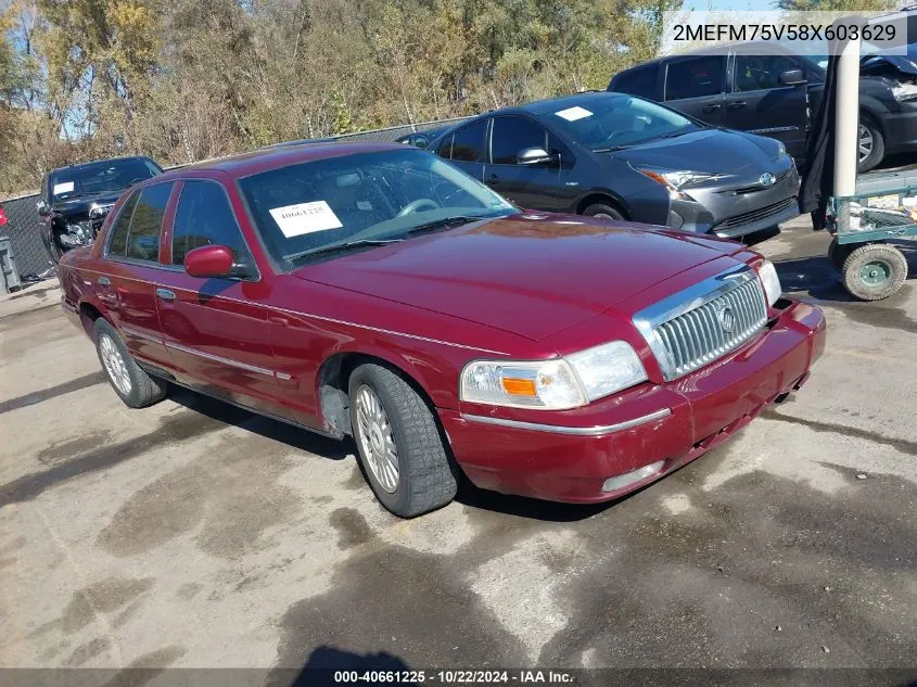 2008 Mercury Grand Marquis Ls VIN: 2MEFM75V58X603629 Lot: 40661225