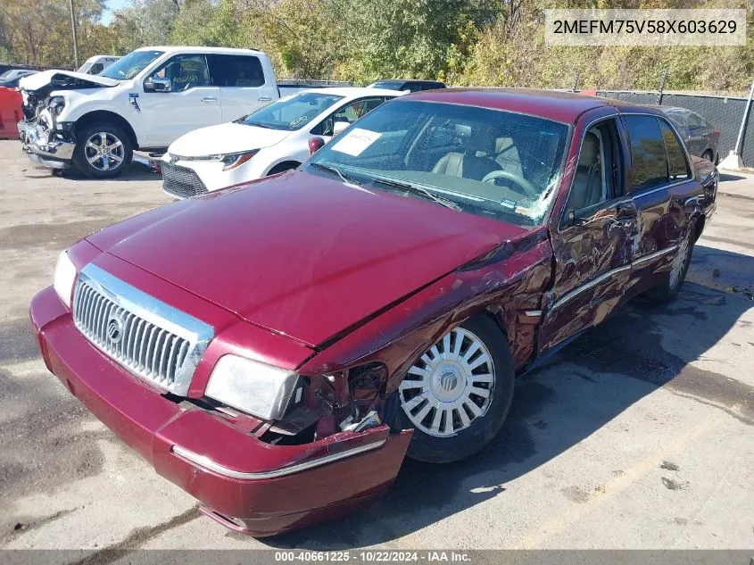 2008 Mercury Grand Marquis Ls VIN: 2MEFM75V58X603629 Lot: 40661225