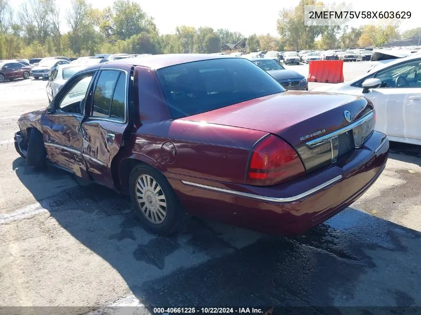 2008 Mercury Grand Marquis Ls VIN: 2MEFM75V58X603629 Lot: 40661225