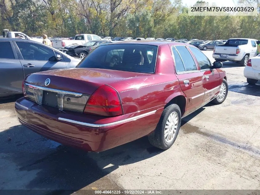 2008 Mercury Grand Marquis Ls VIN: 2MEFM75V58X603629 Lot: 40661225