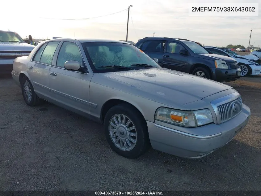 2008 Mercury Grand Marquis Ls VIN: 2MEFM75V38X643062 Lot: 40673579