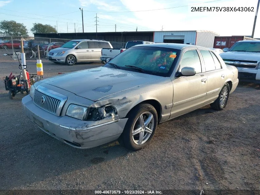 2008 Mercury Grand Marquis Ls VIN: 2MEFM75V38X643062 Lot: 40673579