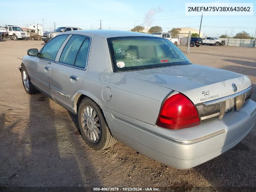 2008 Mercury Grand Marquis Ls VIN: 2MEFM75V38X643062 Lot: 40673579