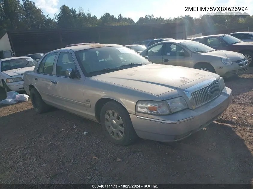 2008 Mercury Grand Marquis Ls VIN: 2MEHM75VX8X626994 Lot: 40711173