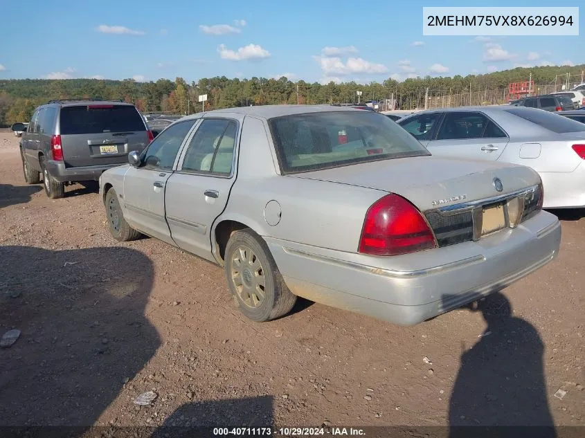 2008 Mercury Grand Marquis Ls VIN: 2MEHM75VX8X626994 Lot: 40711173