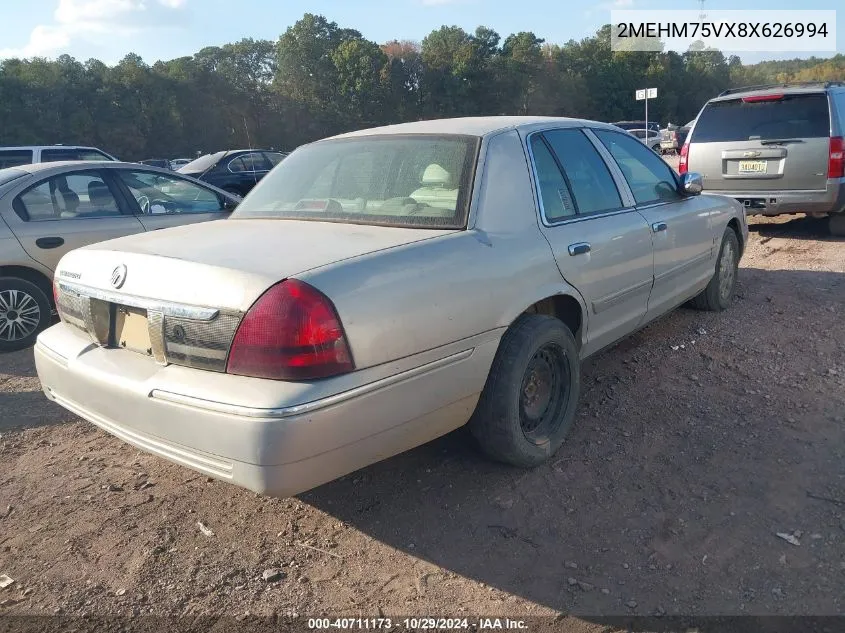 2008 Mercury Grand Marquis Ls VIN: 2MEHM75VX8X626994 Lot: 40711173