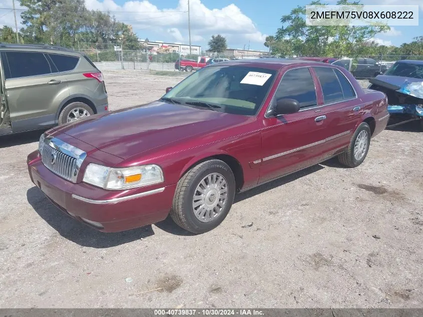 2008 Mercury Grand Marquis Ls VIN: 2MEFM75V08X608222 Lot: 40739837