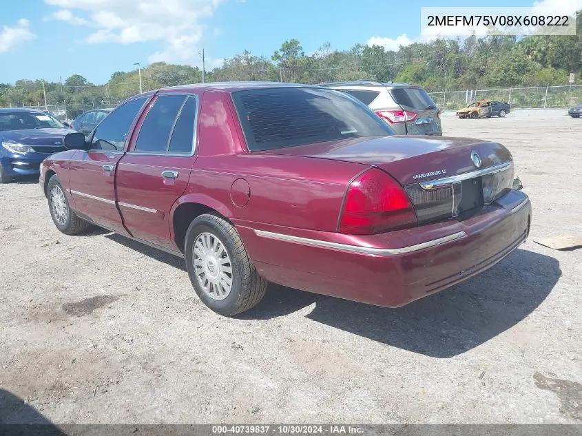 2008 Mercury Grand Marquis Ls VIN: 2MEFM75V08X608222 Lot: 40739837