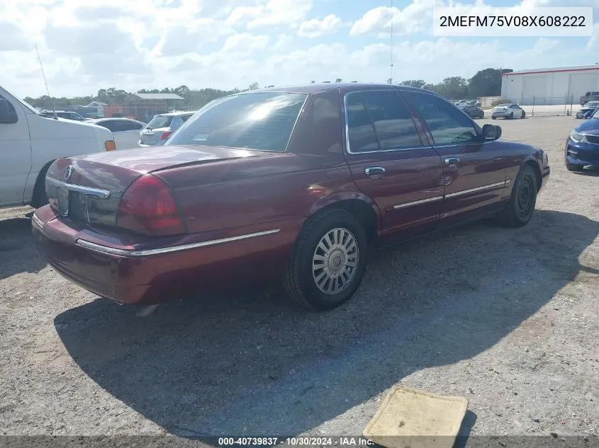 2008 Mercury Grand Marquis Ls VIN: 2MEFM75V08X608222 Lot: 40739837