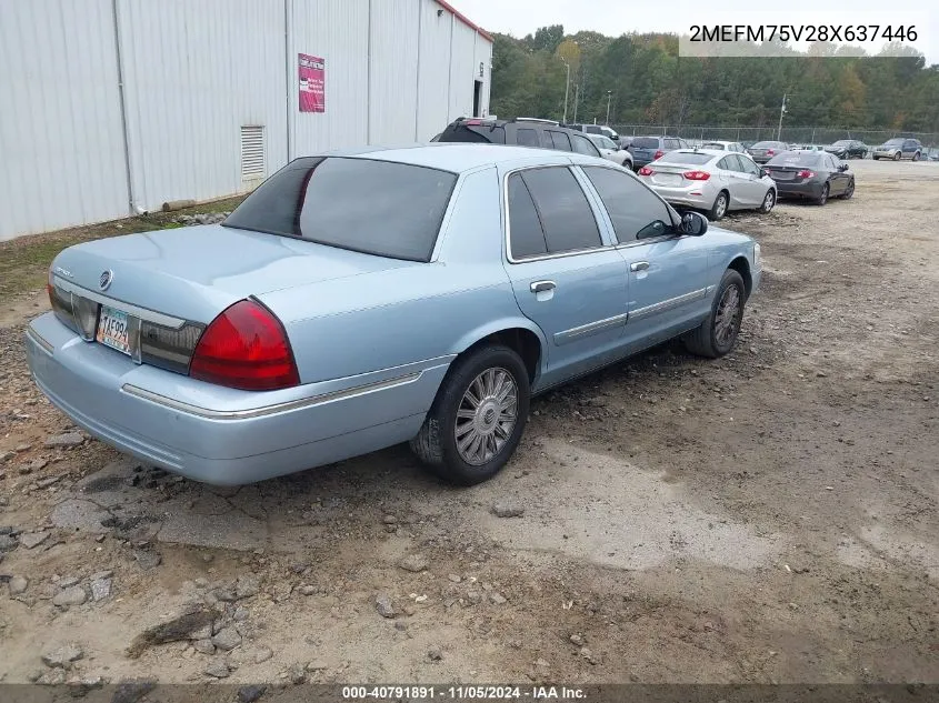 2008 Mercury Grand Marquis Ls VIN: 2MEFM75V28X637446 Lot: 40791891