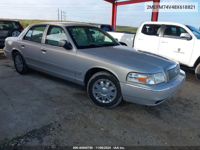 2008 Mercury Grand Marquis Gs VIN: 2MEFM74V48X618821 Lot: 40800758