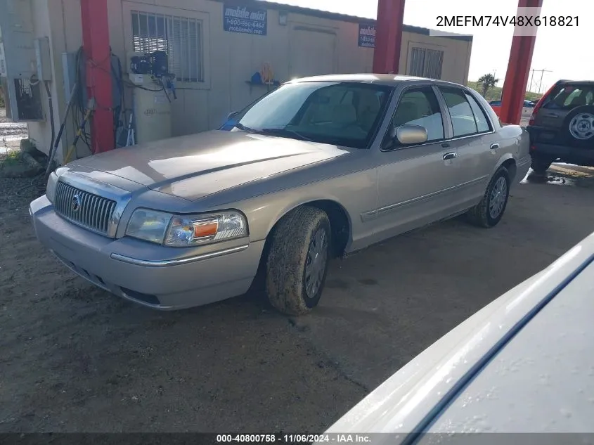 2008 Mercury Grand Marquis Gs VIN: 2MEFM74V48X618821 Lot: 40800758