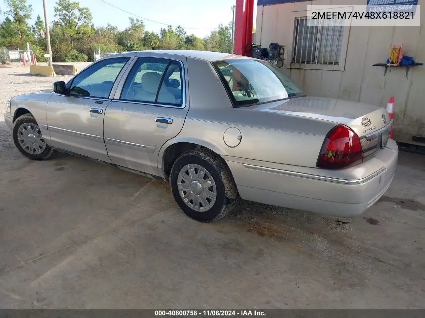 2008 Mercury Grand Marquis Gs VIN: 2MEFM74V48X618821 Lot: 40800758