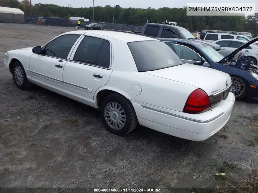 2008 Mercury Grand Marquis Ls VIN: 2MEHM75V98X604372 Lot: 40814860