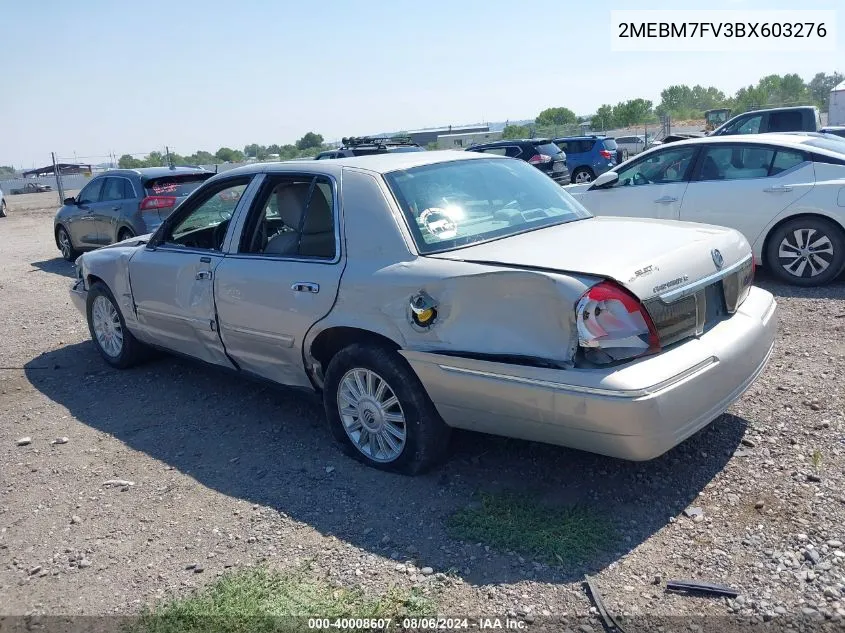 2011 Mercury Grand Marquis Ls VIN: 2MEBM7FV3BX603276 Lot: 40008607