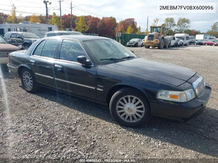 2011 Mercury Grand Marquis Ls (Fleet Only) VIN: 2MEBM7FV0BX600996 Lot: 40685243