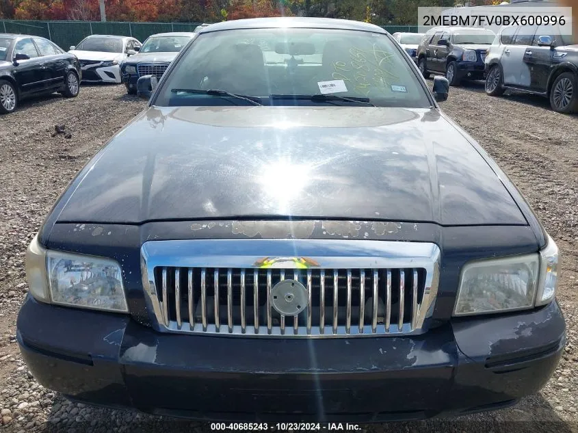 2011 Mercury Grand Marquis Ls (Fleet Only) VIN: 2MEBM7FV0BX600996 Lot: 40685243