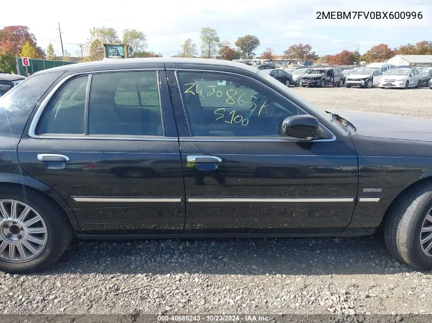 2011 Mercury Grand Marquis Ls (Fleet Only) VIN: 2MEBM7FV0BX600996 Lot: 40685243