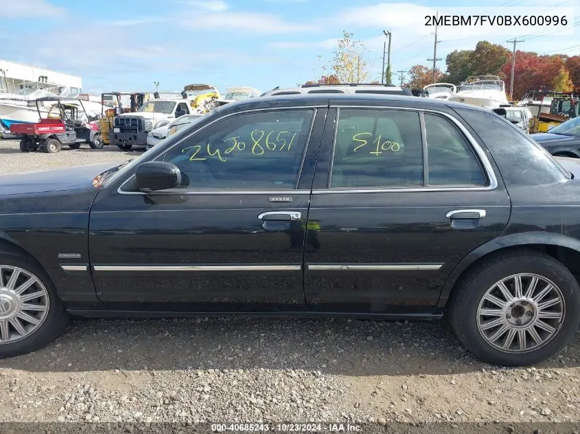 2011 Mercury Grand Marquis Ls (Fleet Only) VIN: 2MEBM7FV0BX600996 Lot: 40685243