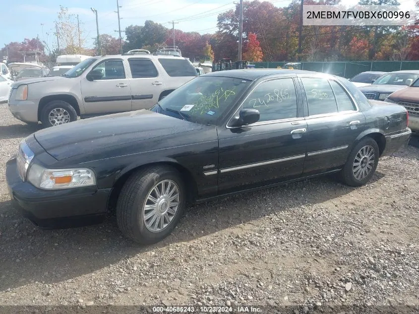 2011 Mercury Grand Marquis Ls (Fleet Only) VIN: 2MEBM7FV0BX600996 Lot: 40685243