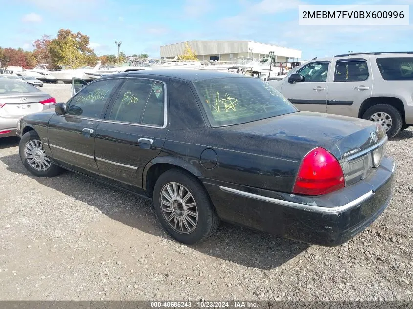 2011 Mercury Grand Marquis Ls (Fleet Only) VIN: 2MEBM7FV0BX600996 Lot: 40685243