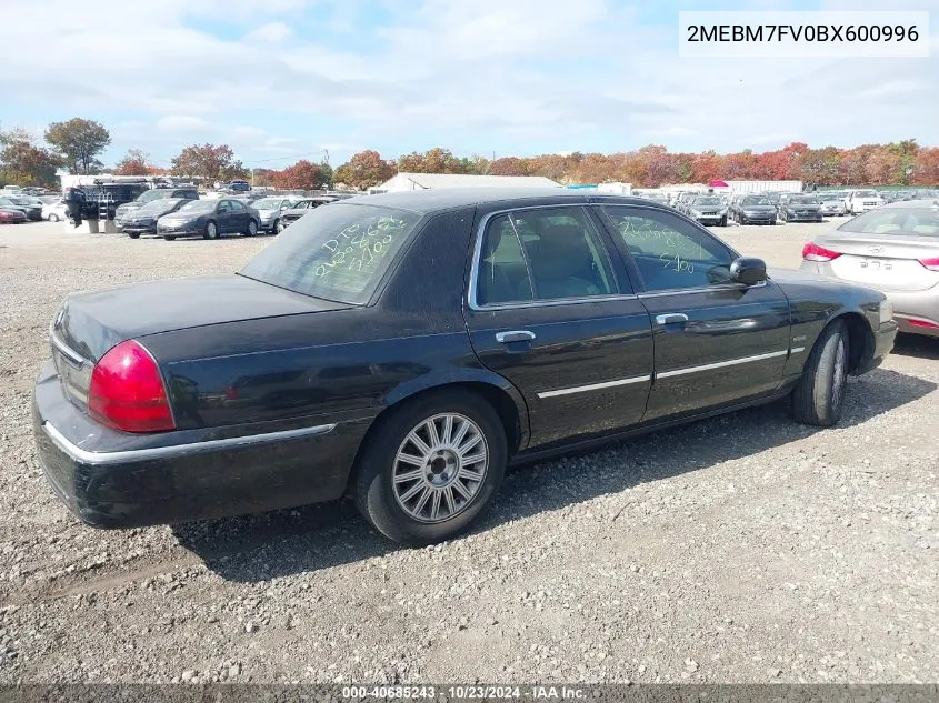 2011 Mercury Grand Marquis Ls (Fleet Only) VIN: 2MEBM7FV0BX600996 Lot: 40685243