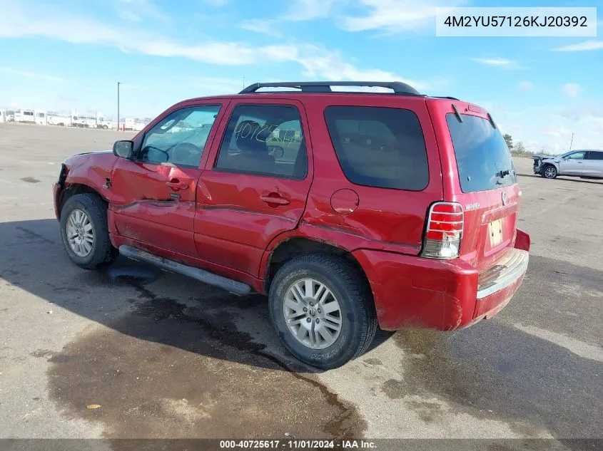 2006 Mercury Mariner Luxury/Premier VIN: 4M2YU57126KJ20392 Lot: 40725617