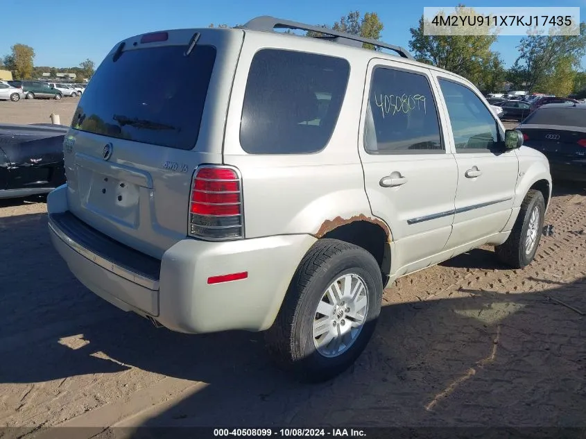 2007 Mercury Mariner Luxury VIN: 4M2YU911X7KJ17435 Lot: 40508099