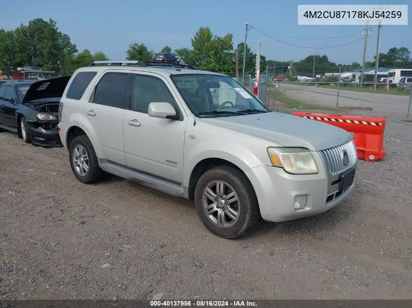 2008 Mercury Mariner Premier VIN: 4M2CU87178KJ54259 Lot: 40137956