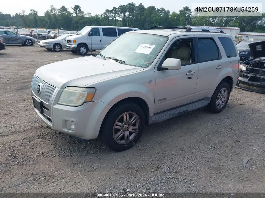 2008 Mercury Mariner Premier VIN: 4M2CU87178KJ54259 Lot: 40137956