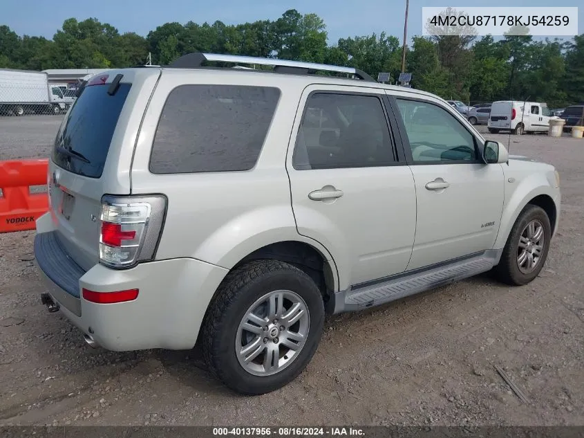 2008 Mercury Mariner Premier VIN: 4M2CU87178KJ54259 Lot: 40137956