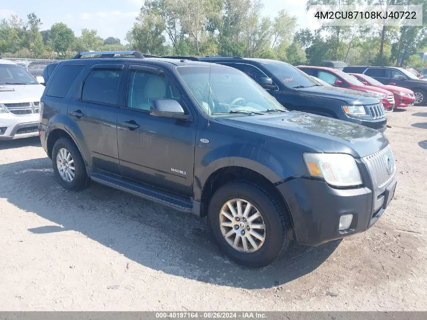 2008 Mercury Mariner Premier VIN: 4M2CU87108KJ40722 Lot: 40197164