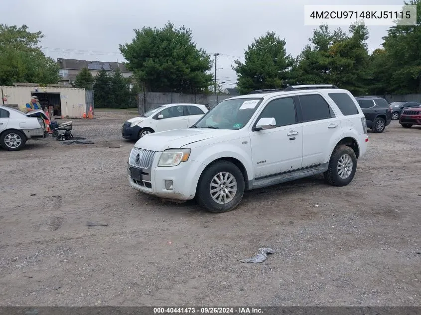 2008 Mercury Mariner Premier VIN: 4M2CU97148KJ51115 Lot: 40441473